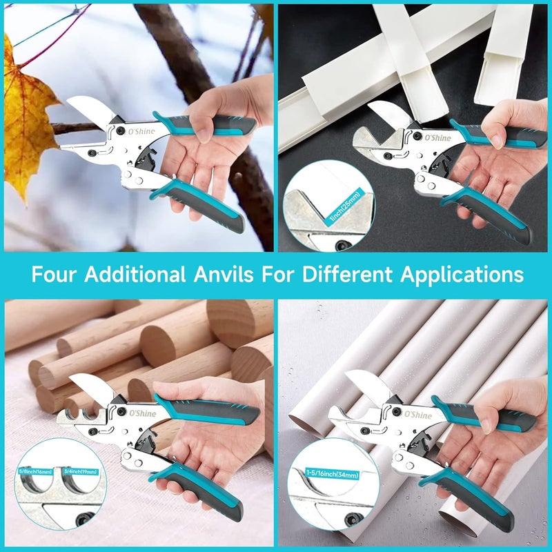OSHINE O’Shine Ratchet Miter Shears Expert for Angular Cutting Molding Crafting Wood, Quarter Round Cutting Tool, 45-135 Degree Multi Angle PVC Miter Shear Trim Cutter Hand Tool, w/Extra Four Anvils & Blade - Image 5